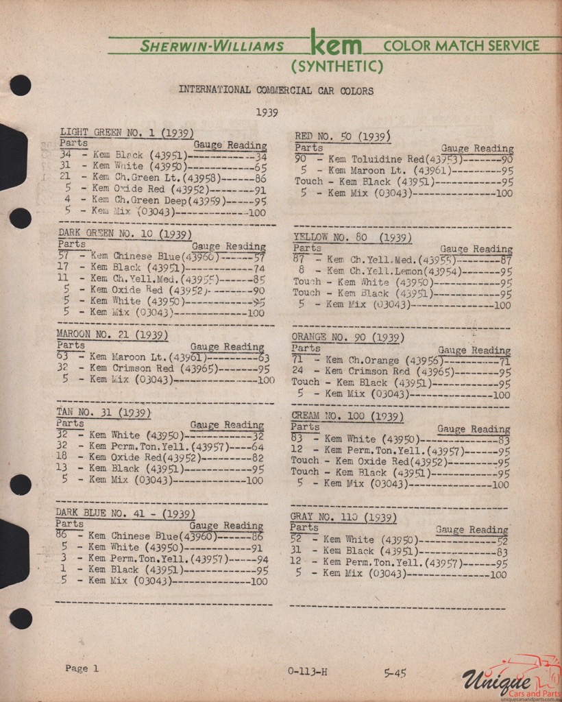 1939 International Paint Charts Williams 2